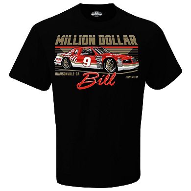 Men's Checkered Flag Sports Black Bill Elliott Million Dollar Bill T-Shirt