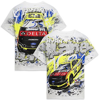 Men's Classic Ink White Ryan Blaney #12 Delta Total Print T-Shirt