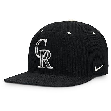 Men's Nike Black Colorado Rockies Pro Corduroy Structured Snapback Hat