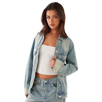 Womens Jean Jacket Casual Vintage Button Down Long Sleeve denim Jacket Coat With Pockets