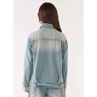 Womens Jean Jacket Casual Vintage Button Down Long Sleeve denim Jacket Coat With Pockets