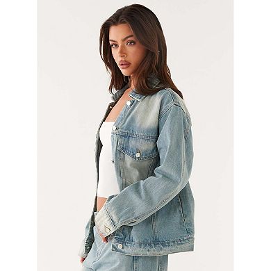 Womens Jean Jacket Casual Vintage Button Down Long Sleeve denim Jacket Coat With Pockets