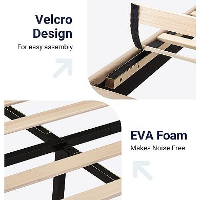 Upholstered Platform Bed Frame with Fabric Headboard and Wood Slat Support, Mattress Foundation
