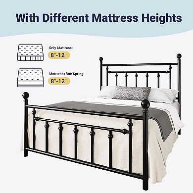 14-Inch Victorian Metal Platform Bed Frame with Headboard and Footboard, No Box Spring