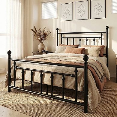 14-Inch Victorian Metal Platform Bed Frame with Headboard and Footboard, No Box Spring