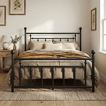 14-Inch Victorian Metal Platform Bed Frame with Headboard and Footboard, No Box Spring