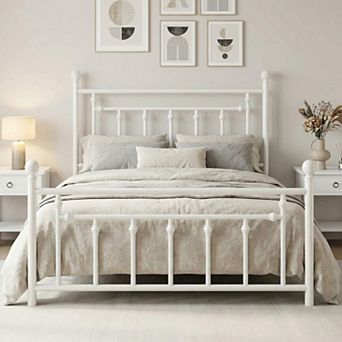 14-Inch Victorian Metal Platform Bed Frame with Headboard and Footboard, No Box Spring
