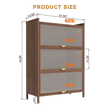 44'' Tall Metal 3 Flip Doors Cabinet for Bedroom, Office, Living Room, Hal