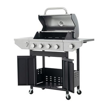 4 Burner Propane Gas Grill with Side Burner & 4 Wheels, 46,500 BTU Outdoor BBQ Grill for Backyard