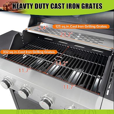 4 Burner Propane Gas Grill with Side Burner & 4 Wheels, 46,500 BTU Outdoor BBQ Grill for Backyard