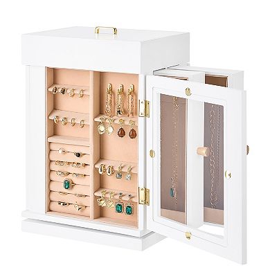 360° Rotating Jewelry Box with Magnetic Door, Necklace Hooks & Soft Lining, Spacious Organizer