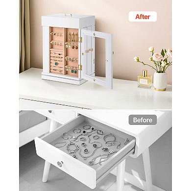 360° Rotating Jewelry Box with Magnetic Door, Necklace Hooks & Soft Lining, Spacious Organizer
