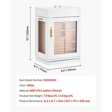 360° Rotating Jewelry Box with Magnetic Door, Necklace Hooks & Soft Lining, Spacious Organizer