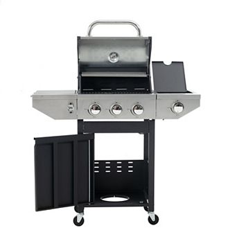3 Burner Propane Gas Grill with Side Burner & 4 Wheels, 37,000 BTU Outdoor BBQ Grill for Backyard