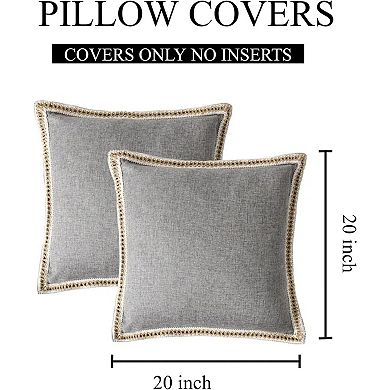 Set of 2 Throw Pillow Covers, 20x20in Durable Canvas with Tailored Edges, Decorative Covers for Sofa