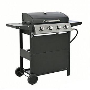 4 Burner Propane Gas Grill with Side Table & 2 Wheels, 34,000 BTU Outdoor BBQ Grill for Backyard