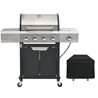 4 Burner Propane Gas Grill with Side Burner & Grill Cover, 51,000 BTU Outdoor BBQ Grill for Backyard