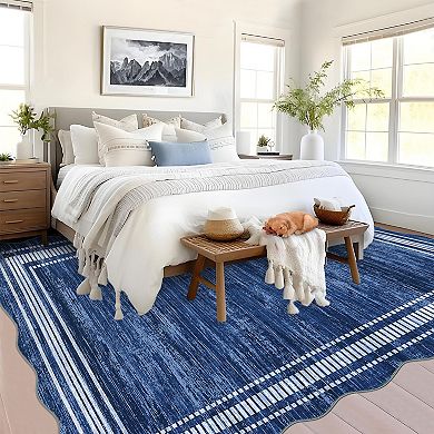 Contemporary Area Rug Machine Washable Vacuum Clean Ultra Thin Stain Resistant Carpet for Bedroom