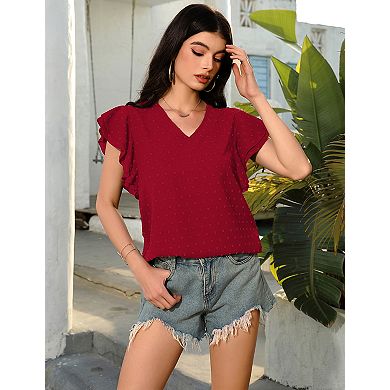 Women's V-Neck Short Sleeve Casual Summer Blouses
