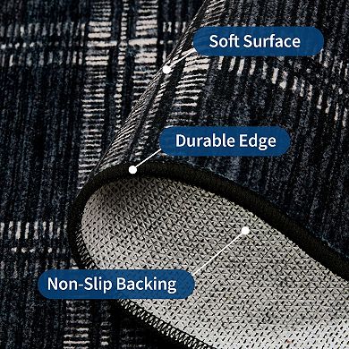 Contemporary Area Rug Non Slip Foldable Low Pile Ultra Thin Pet Friendly Floor Cover for Bedroom