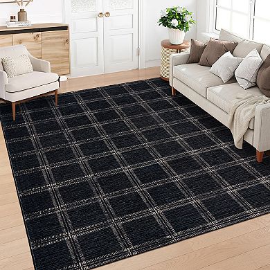Contemporary Area Rug Non Slip Foldable Low Pile Ultra Thin Pet Friendly Floor Cover for Bedroom
