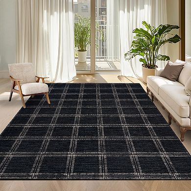 Contemporary Area Rug Non Slip Foldable Low Pile Ultra Thin Pet Friendly Floor Cover for Bedroom