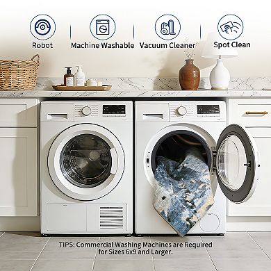 Abstract Area Rug Machine Washable Low Pile Pet Friendly Stain Resistant Carpet for Living Room