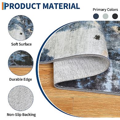 Abstract Area Rug Machine Washable Low Pile Pet Friendly Stain Resistant Carpet for Living Room