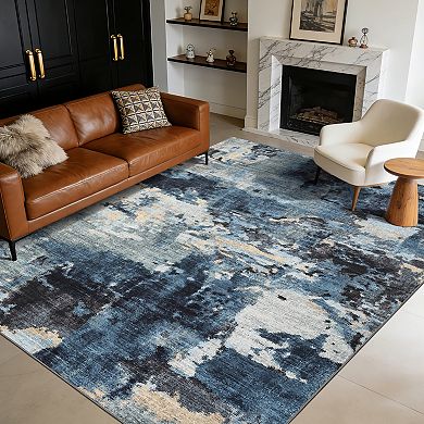 Abstract Area Rug Machine Washable Low Pile Pet Friendly Stain Resistant Carpet for Living Room
