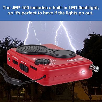 Jensen JEP100 AM/FM Weather Band Portable Radio with LED Flashlight