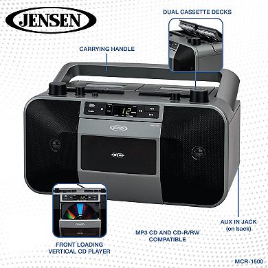 Jensen MCR-1500 Portable CD Cassette AM/FM Music System
