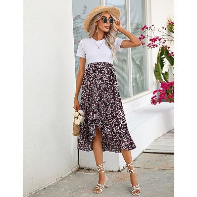 Women's Maternity Flowy Ruffle Hem Elastic Waist Midi Skirt