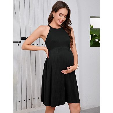 Women's Maternity A-Line Soft Stretchy Crewneck Midi Dress
