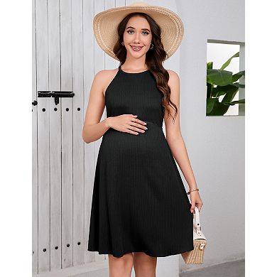 Women's Maternity A-Line Soft Stretchy Crewneck Midi Dress