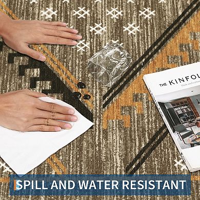 Boho Area Rug Non Slip Vacuum Clean Ultra Thin Stain Resistant Carpet for Bedroom Kitchen Hallway