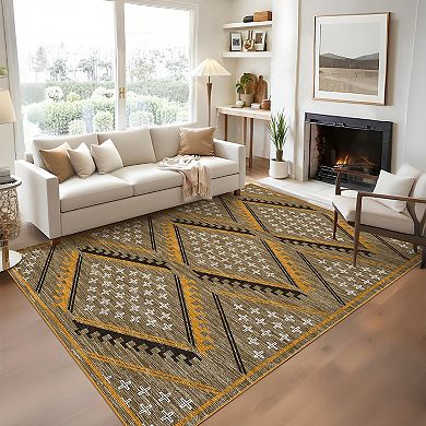 Boho Area Rug Non Slip Vacuum Clean Ultra Thin Stain Resistant Carpet for Bedroom Kitchen Hallway