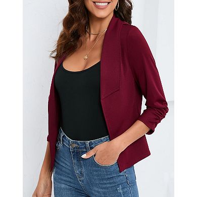 Womens Casual 3/4 Sleeves Blazers Solid Color Open Front Jacket