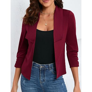 Womens Casual 3/4 Sleeves Blazers Solid Color Open Front Jacket