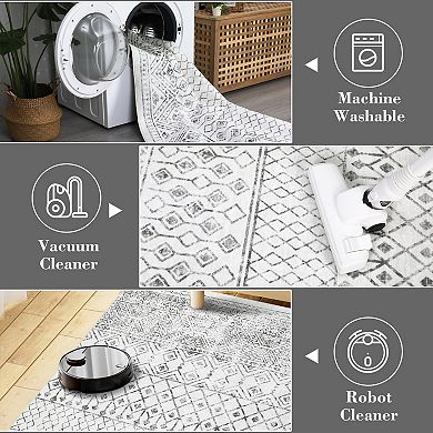 Boho Area Rug Machine Washable Non Slip Non Shedding Stain Resistant Floor Cover for Bedroom