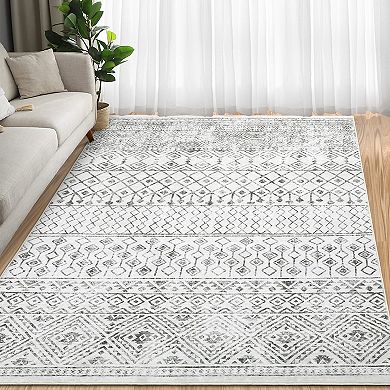 Boho Area Rug Machine Washable Non Slip Non Shedding Stain Resistant Floor Cover for Bedroom