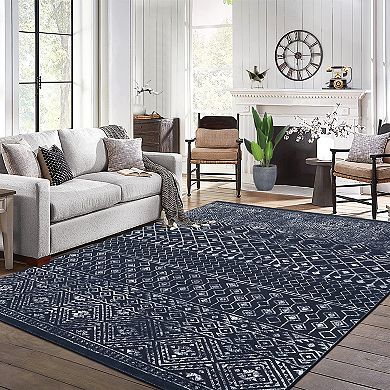 Boho Area Rug Machine Washable Non Slip Non Shedding Stain Resistant Floor Cover for Bedroom
