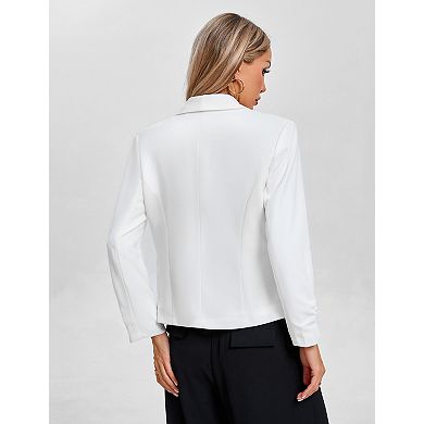 Womens Blazer Crop Lapel Pocketed Button 3/4 Sleeves Work Office Casual Jacket Suit