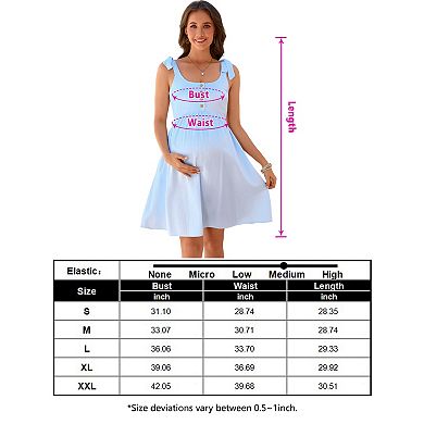 Women's Maternity U-Neck Striped Dress with Adjustable Straps and Side Pockets