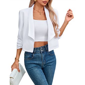 Women’s Blazer Crop Casual Lapel 3/4 Sleeves Lightweight Open Front Jacket