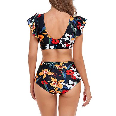 Women Two Piece High Waist with Flounce Ruffles Swimsuit Sets