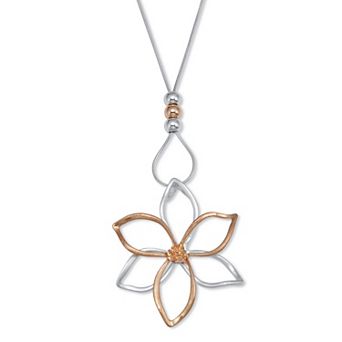 14k Rose Gold-Plated Two-Tone Flower Drop Pendant Necklace 36-inch length