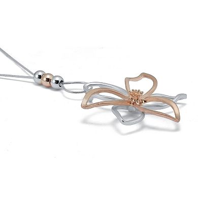 14k Rose Gold-Plated Two-Tone Flower Drop Pendant Necklace 36-inch length