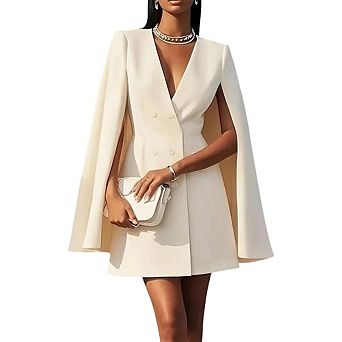 Women's Double Breasted V Neck Cape Sleeve Blazer Mini Dress for Office Party