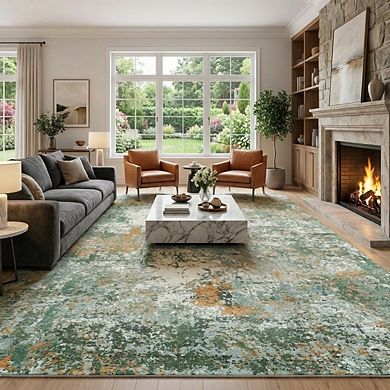 Abstract Area Rug Machine Washable Low Pile Pet Friendly Stain Resistant Carpet for Living Room