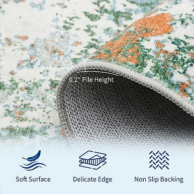 Abstract Area Rug Machine Washable Low Pile Pet Friendly Stain Resistant Carpet for Living Room